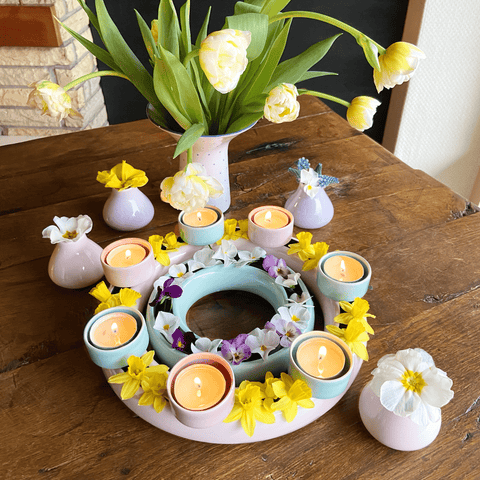 Flower vase ring with 4 Tealight holder HB 735B 735B | Decor 059-1