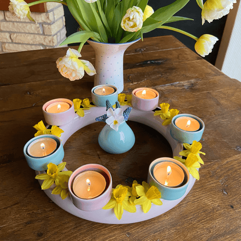 Flower vase ring with 4 Tealight holder HB 735B 735B | Decor 050-1
